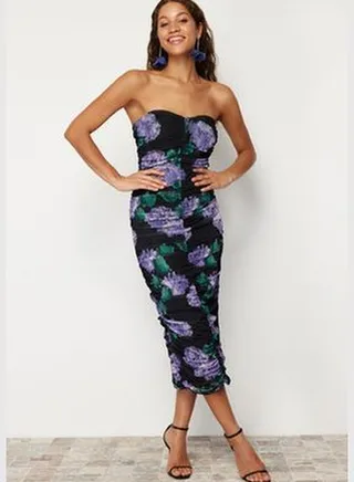 Multicolored Draped Elegant Evening Dress