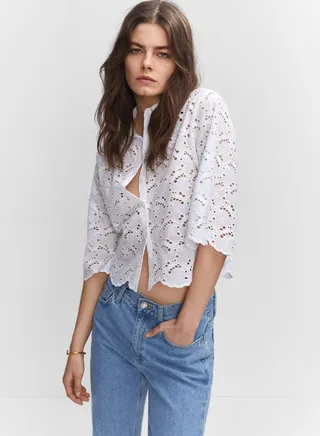Openwork Crop Shirt