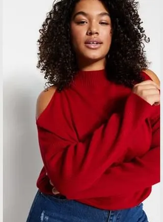 Red Cut Out Detailed Knitwear Sweater