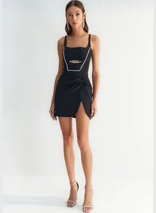 X Zeynep Tosun Black Sequined Cut Out Dress TCLSS23EL00017