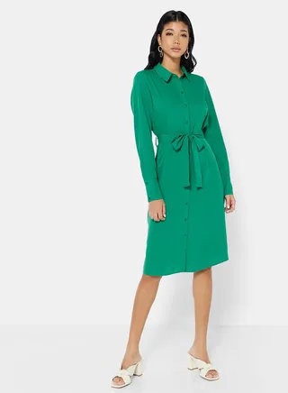 Solid Button Down Shirt Dress