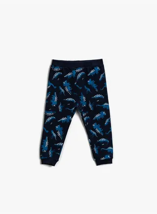 Cotton Sweatpants Dinosaur Printed Normal Waist