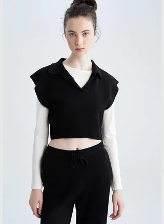 Relaxed Fit V-Neck Cropped Sweater Vest