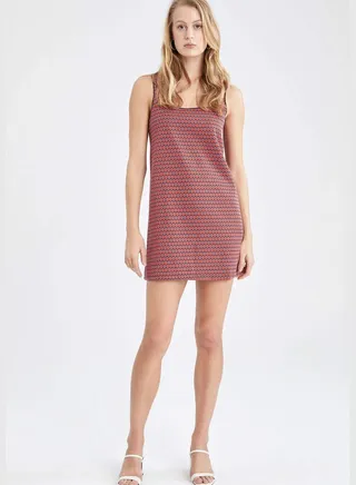 Slim Fit Strappy Printed Mini Dress