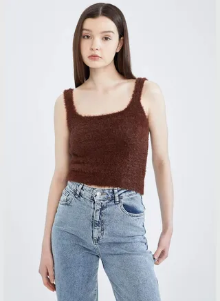 Square Neck Knit Cropped Top