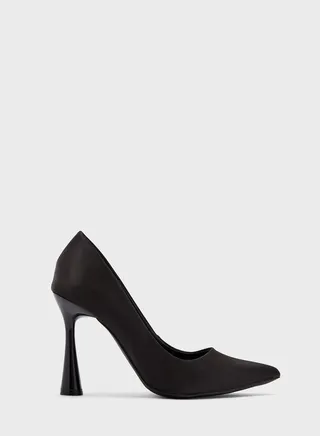 Slim Flared Heel Satin Pointed Pump