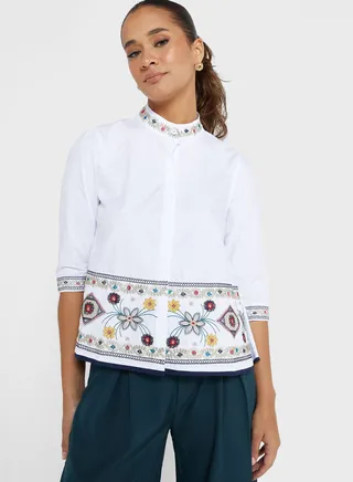 Embroidered Border Top