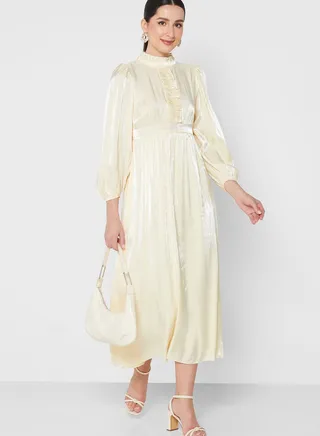 Ruffle Detail Satin Dress