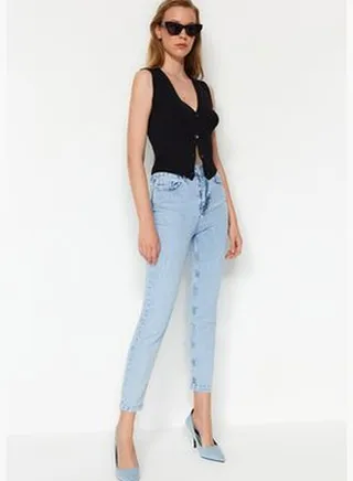 Blue Normal Waist Mom Jeans TWOAW24JE00084
