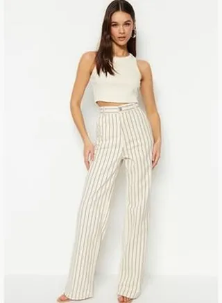 Multicolored Striped High Waist Wide Leg Jeans TWOSS23JE00247