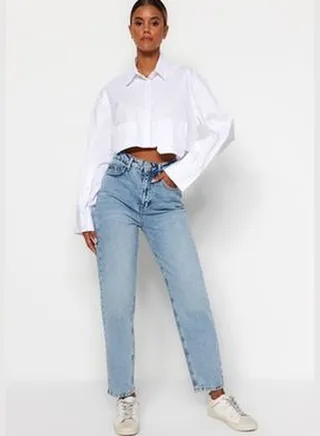 Light Blue High Waist Mom Jeans TWOAW24JE00076