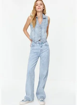 Light Blue High Waist Wide Leg Jeans