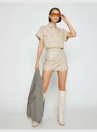 Linen Shorts Skirt Button Detail