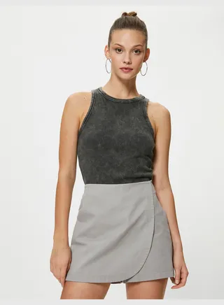 Elastic Waist Pocket Detail Cotton Mini Skort
