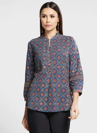 V-Neck Printed Tunic