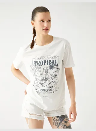 Cotton Crew Neck Short Sleeve Printed T-Shirt