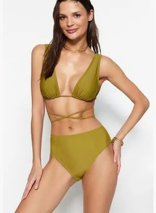 Green High Waist Bikini Bottoms With Regular Legs TBESS21BA0387