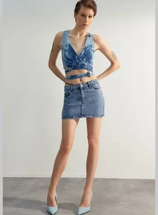Blue Denim Skirt TPRSS23ET00014