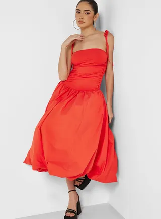 Frill Strap Plisse Dress
