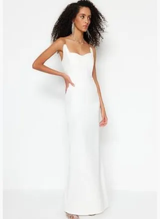 Ecru Lined Woven Wedding/Wedding Long Evening Evening Dress TPRSS23AE00050