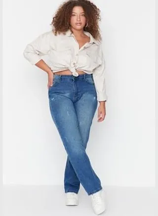 Light Blue High Waist Bootcut Jeans TBBAW23CJ00011