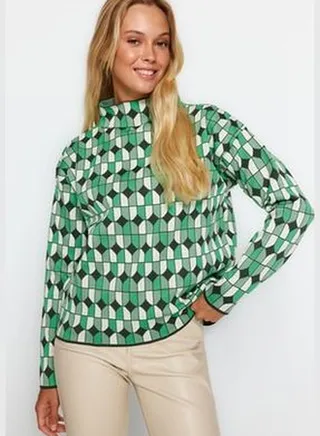 Green Patterned Knitwear Sweater TWOAW24KZ00115
