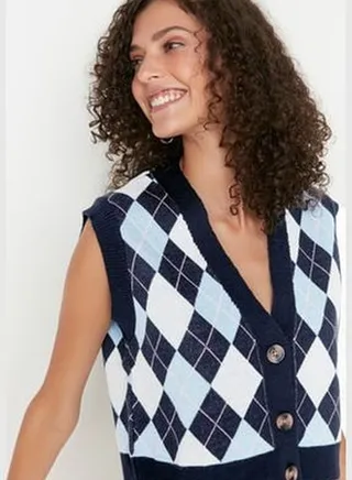 Navy Blue Buttoned Crop Knitwear Sweater