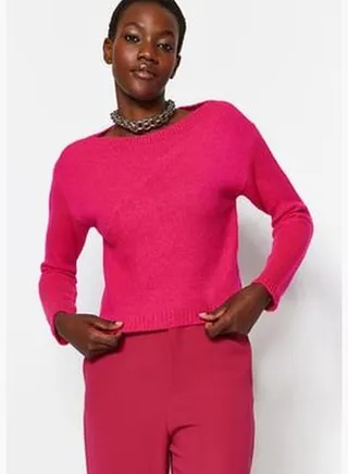 Fuchsia Crop Soft Textured Basic Knitwear Sweater TWOAW24KZ01037