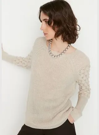 Stone Textured Crewneck Knitwear Sweater TWOAW20KZ0130