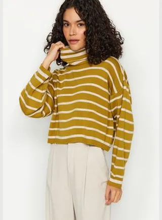 Mustard Crop Striped Knitwear Sweater TWOAW24KZ00627