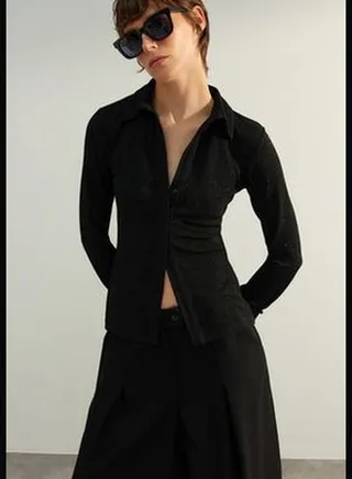 Limited Edition Black Sparkly Knitted Blouse TPRAW24BZ00060