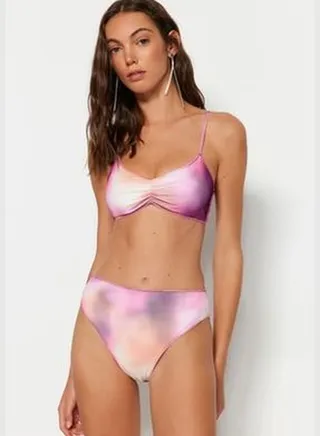 Gradient Pattern Mesh Detailed High Waist High Leg Bikini Bottoms TBESS23BA00347