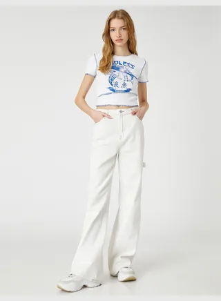 Far East Printed Crew Neck Short Sleeve Crop T-Shirt