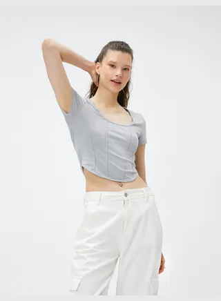Short Sleeve Cotton Round Neck Crop T-Shirt