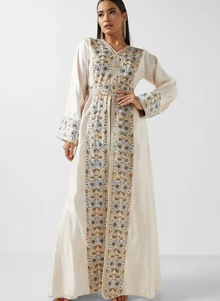 Front Split Embellished Button Detail Dress