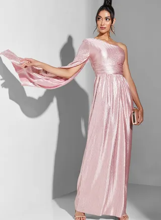 Hadia Ghaleb One Shoulder Slit Sleeve Dress