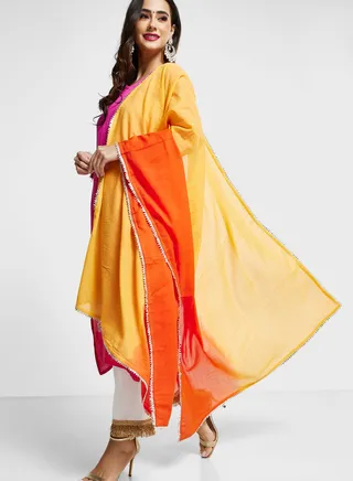 Lace Detail Color Block Dupatta