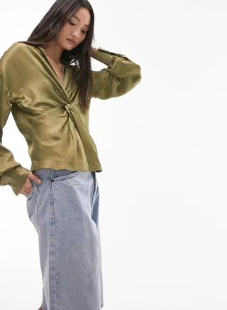 Front Knot Satin Top