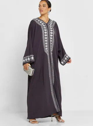 V-Neck Embroidered Abaya