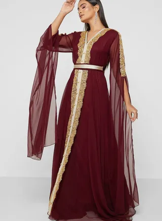 Split Sleeve Embellished Button Detail Dress