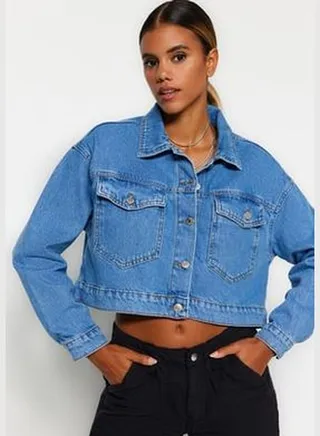 Blue Crop Denim Jacket TWOSS22CE0237