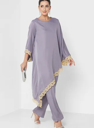 Broidered Hem Tunic & Pants Set