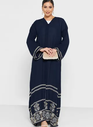 V-Neck Embroidered Abaya