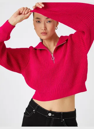 Crop Sweater Half Zipper Long Sleeve
