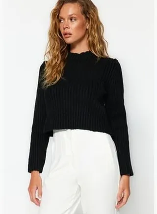 Black Crop Basic Knitwear Sweater TWOAW24KZ00385