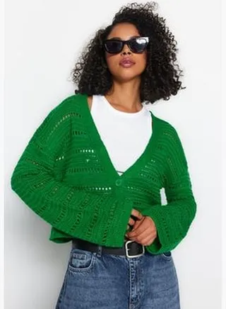 Emerald Green Openwork/Perforated Knitwear Cardigan TWOAW23HI00203