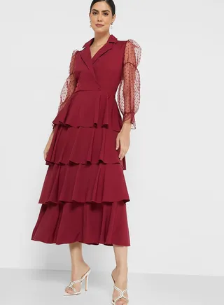 Mesh Sleeve Layered Dress