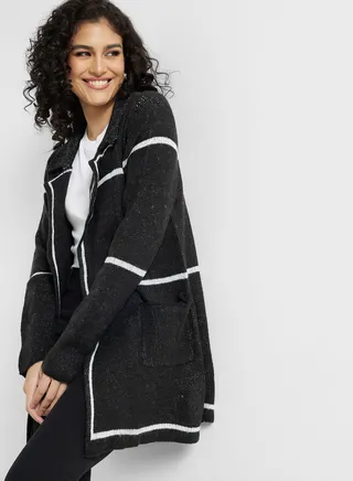 Longline Cardigan With Contrast Details