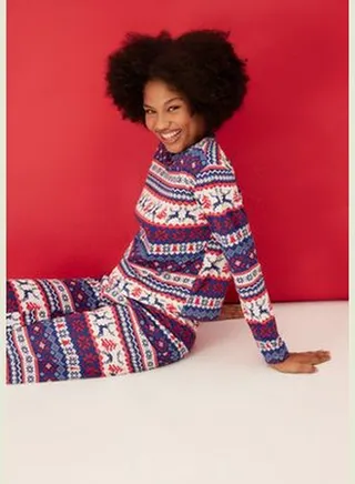 Multicolored 100% Cotton Christmas Theme Tshirt-Pants, Knitted Pajamas Set THMAW24PT00057
