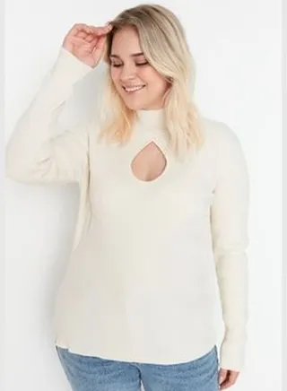 Ecru Cutout Detailed Knitwear Sweater
